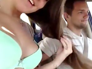 Naughty coed sucking her BF off on the highway