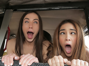 Cheeky Spanish Lesbians fuck Cabbie