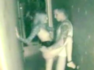 Horny couple fucking in the alley outside the club
