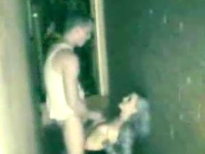 Horny couple fucking in the alley outside the club